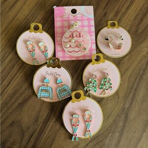 NWT Set of 6 Packed Party Christmas Holiday Themed Earrings Kitschy Oversized